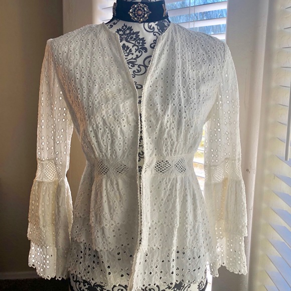 Anne Fontaine Tops - Anne Fontaine white eyelet, peplum boho blouse
